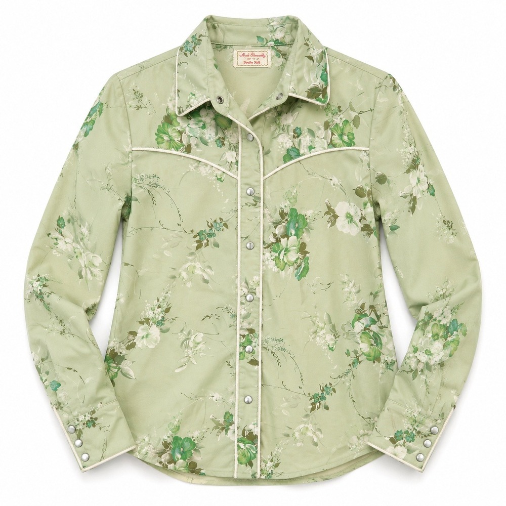 Western True Vintage 70s Dagger Collar Shirt Snap Green Cowgirl Cottagecore XS